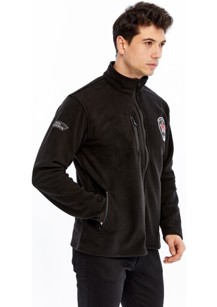 Erkek Özel Güvenlik Polar Ceket Tam Fermuarlı 3 Cepli Siyah