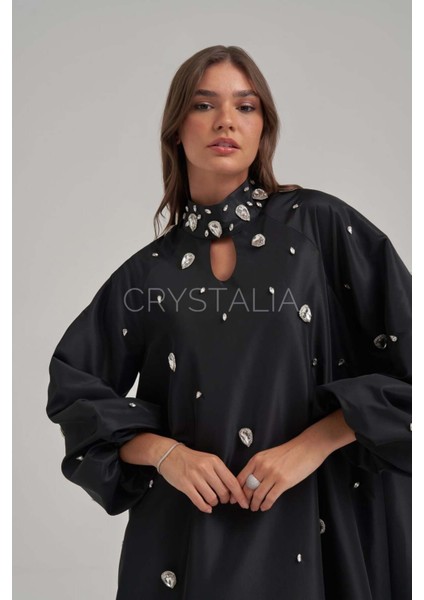 Tafta Özel Tasarım Taşlı Siyah Elbise fiyatları