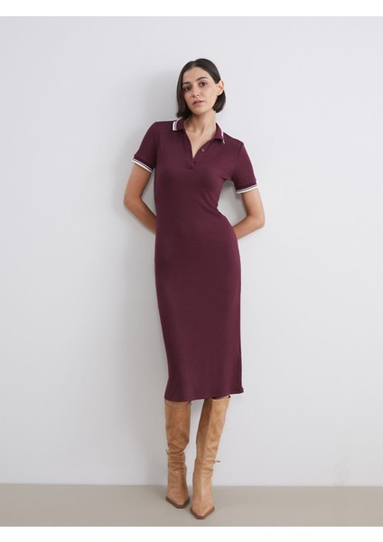 Yeni Sezon Polo Yaka Midi Elbise
