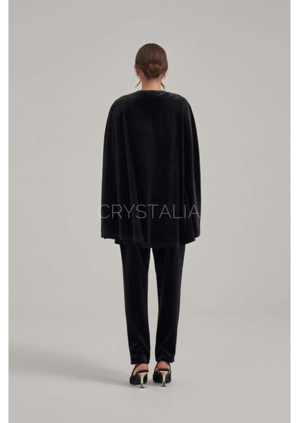 Pelerinli Taş Nakış Işlemeli Siyah Kadife Takım modelleri