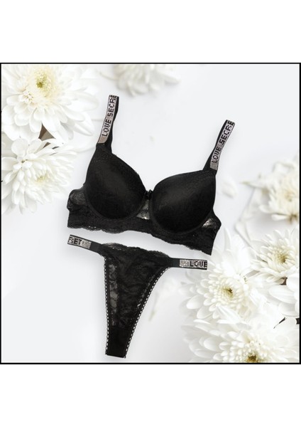 Dantelli Taşlı Mikro Dolgulu Sütyen Takımı