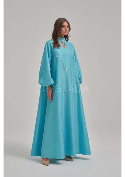 Tafta Özel Tasarım Taşlı Mavi Elbise modelleri
