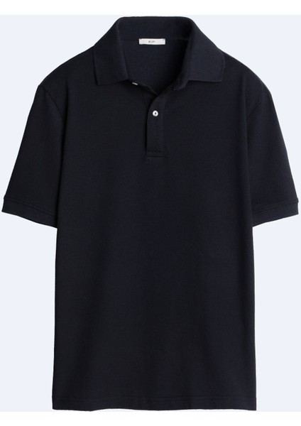 Siyah Düz Polo Yaka Pamuk Karışımlı T-Shirt