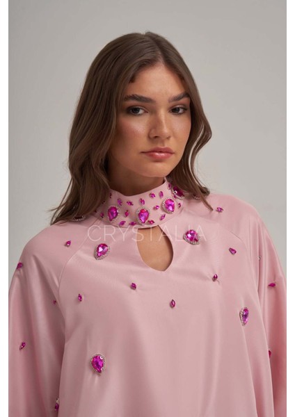 Tafta Özel Tasarım Taşlı Pembe Elbise fiyatları