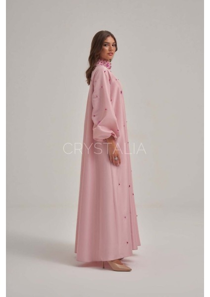 Tafta Özel Tasarım Taşlı Pembe Elbise modelleri