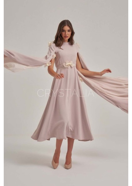 Inci ve Taş Işlemeli Çiçek Detaylı Krep Elbise modelleri