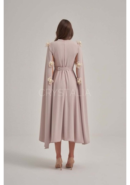 Inci ve Taş Işlemeli Çiçek Detaylı Krep Elbise fırsatları