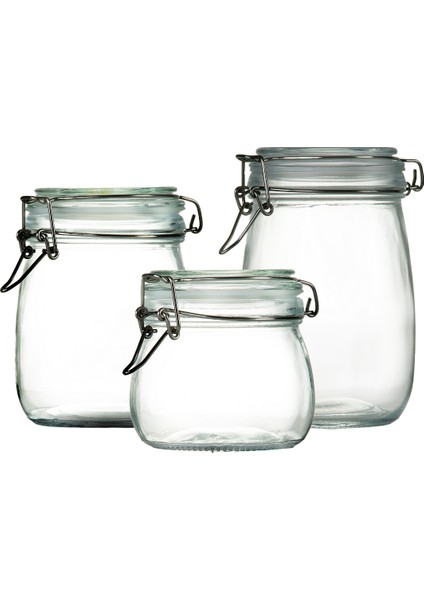 3'lü Set Korken Kavanoz Vakumlu Kilitli Cam Saklama Kavanozu 500ML - 750ML - 1000ML modelleri