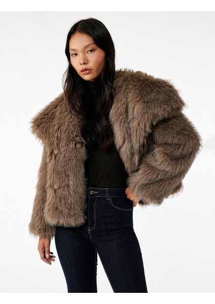 Suni Kürk Mont Oversize Geniş Yaka