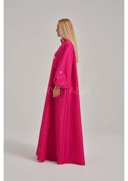 Tafta Özel Tasarım Taşlı Fuşya Elbise modelleri