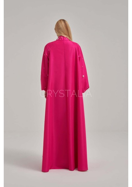 Tafta Özel Tasarım Taşlı Fuşya Elbise fırsatları