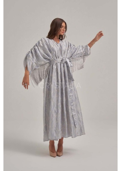 Desenli Püskül Detaylı Belden Bağlamalı Elbise modelleri