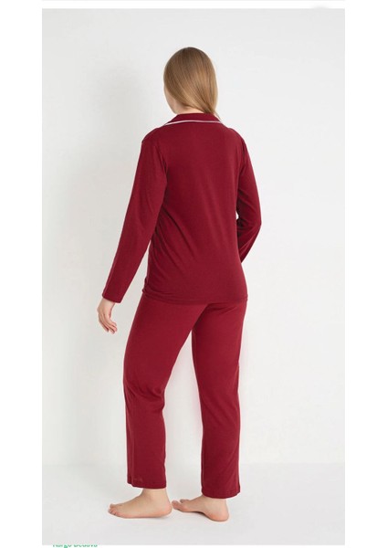 Ercan Gömlek Uzun Kol Pijama Takımı Koyu Bordo modelleri