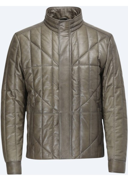 Zeytin Yeşili Regular Fit Dik Yaka Smart Casual Koyun Derisi Deri Mont indirimleri