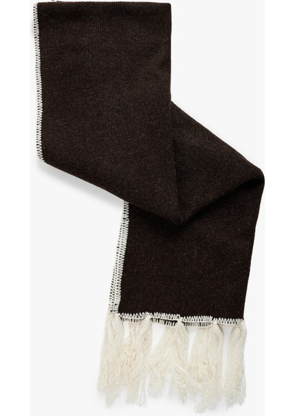 Püsküllü Dikiş Detaylı Triko Uzun Atkı