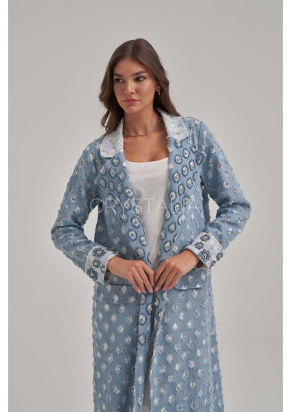 Desenli Kot Işlemeli Uzun Ceket fiyatları