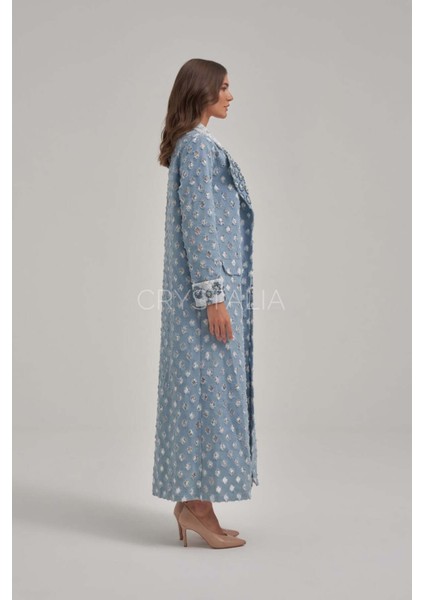 Desenli Kot Işlemeli Uzun Ceket modelleri