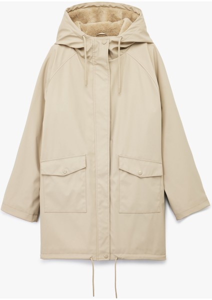 Deri Görünümlü Içi Suni Kürklü Fermuarlı Cepli Su Geçirmez Kapüşonlu Mont fırsatları