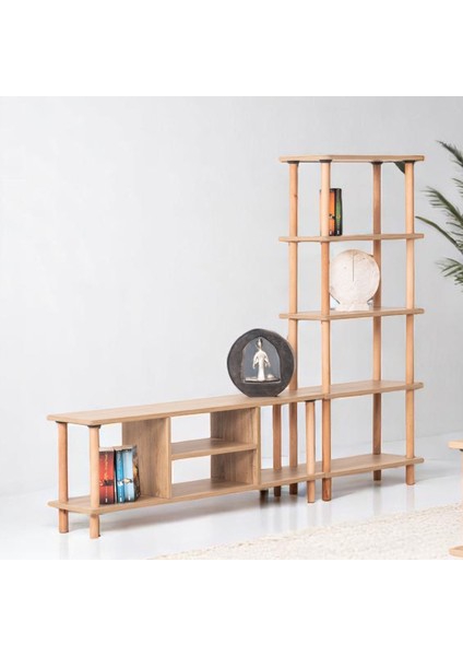Pia Kitaplıklı Tv Sehpası Ceviz