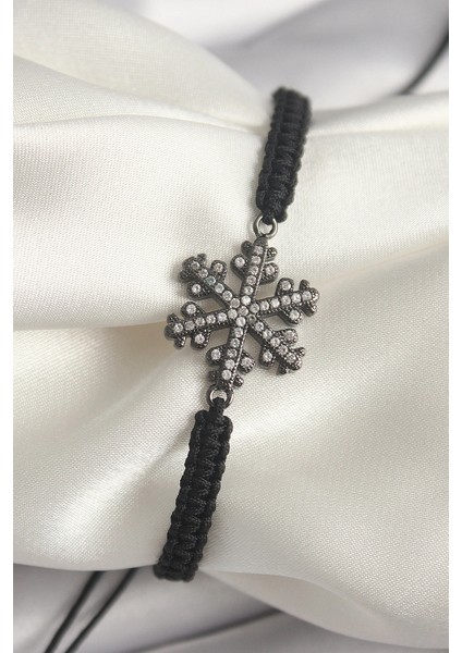 Pirinç Füme Renk Zirkon Taşlı Kar Tanesi Figür Makrome Asansörlü Model Kadın Bileklik