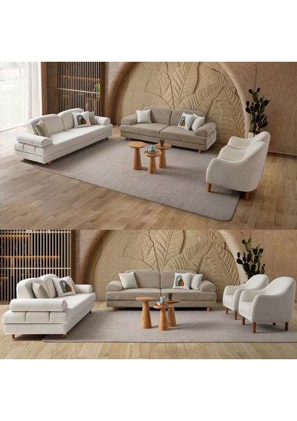 Aries Yataklı Sandıklı Koltuk Takımı 3+3+1+1 Sütlü Kahve