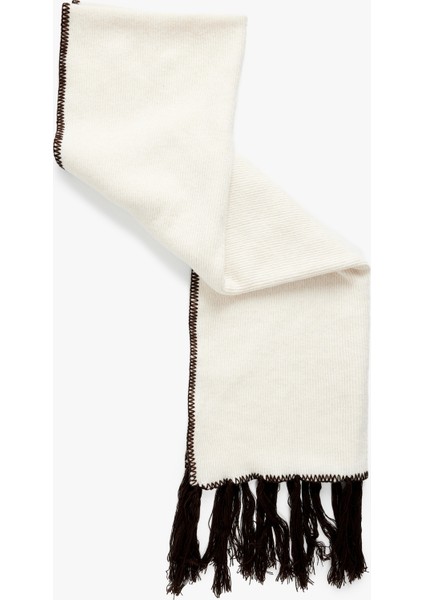 Püsküllü Dikiş Detaylı Triko Uzun Atkı