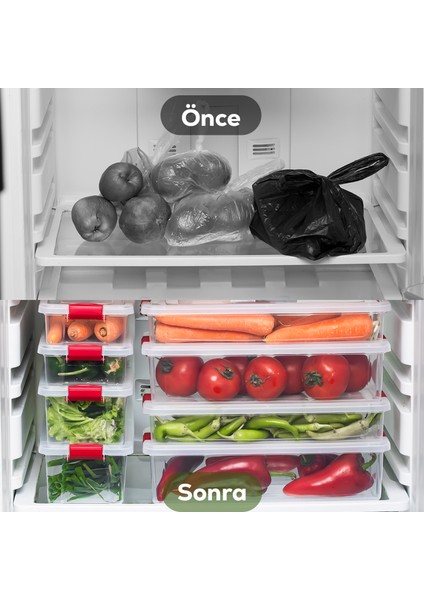 8li Kilitli Kapaklı Yiyecek Erzak Saklama Kabı Seti - Buzdolabı Düzenleyici Organizeri fiyatları