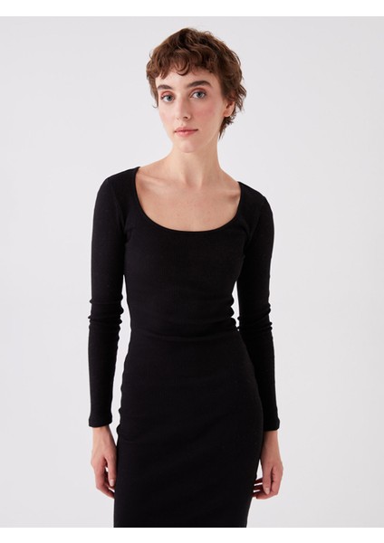 Yeni Sezon Kare Yaka Düz Uzun Kollu Kadın Bodycon Elbise modelleri