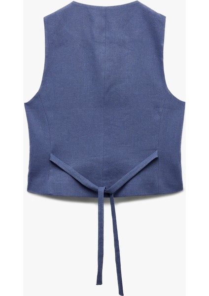 Aplike Detaylı Düğmeli Bisiklet Yaka Keten Yelek modelleri