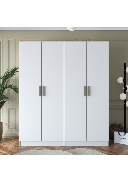 BA163 Geniş Gardırop Elbise Dolabı 4 Kapaklı 2 Raflı 4 Askılı Modüler Dolap Beyaz modelleri
