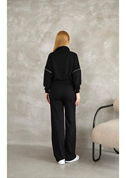 Kadın Geniş Paça Modal Kumaş Eşofman Takım Fermuarlı ve Cep Detaylı