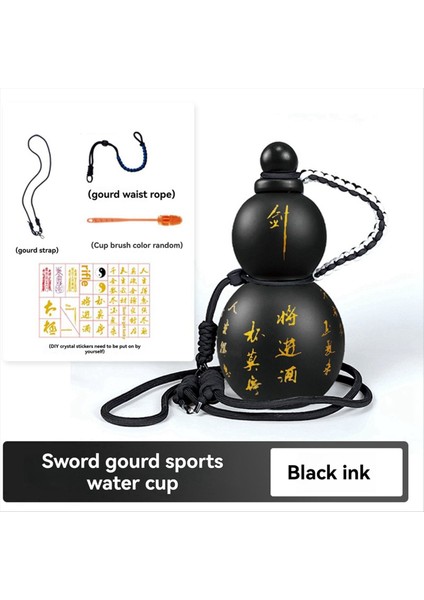 2024 Kabak Su Şişesi 28 Oz Tritan Sızıntı Geçirmez Kayış Bel Ipi Fırça Çekicilik Dıy Çıkartmaları Parlak Siyah (Yurt Dışından) fiyatları