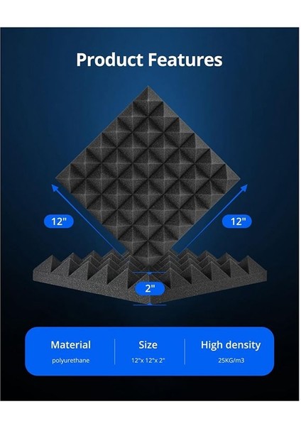 12PCS Akustik Ses Geçirmez Köpük Ses Emici Paneller Studıo Duvarları Için Tavan 2X12X12INCH (Yurt Dışından) fiyatları