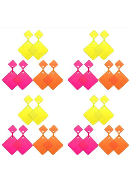 12 Çift 80&#39 Ler Neon Küpe Retro Küpeler 80S Kare Damla Dangly Küpeler Kadınlar Için Cosplay Parti Aksesuar (Yurt Dışından)