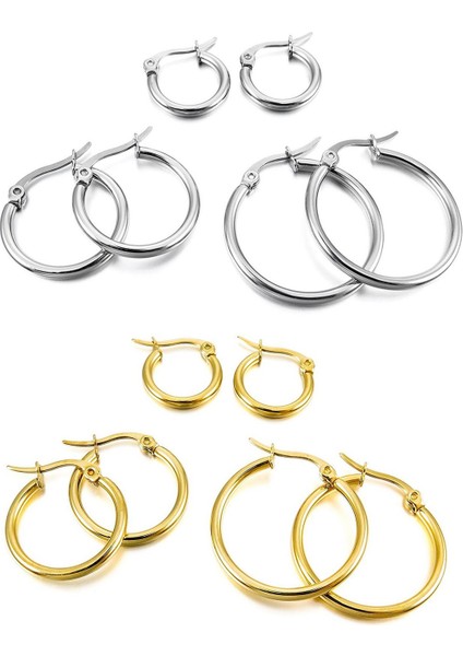 3 Çift Gümüş ve 3 Çift Altın 15MM 20MM 25MM Kadın Paslanmaz Çelik Çember Huggies Küpeler Seti (Yurt Dışından) fiyatları