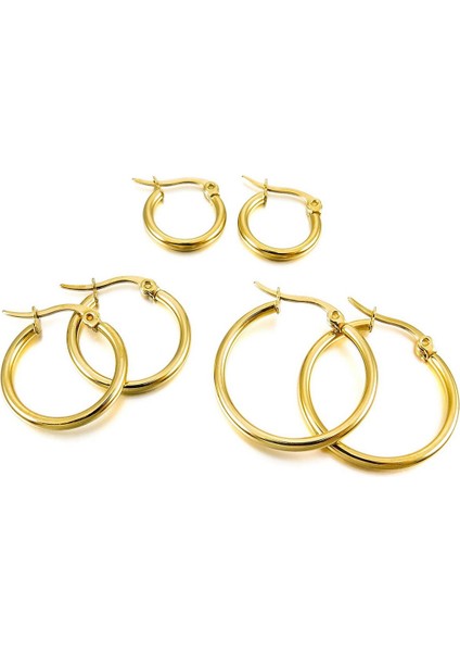 3 Çift Gümüş ve 3 Çift Altın 15MM 20MM 25MM Kadın Paslanmaz Çelik Çember Huggies Küpeler Seti (Yurt Dışından) fırsatları