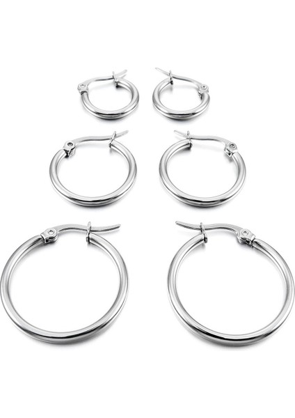 3 Çift Gümüş ve 3 Çift Altın 15MM 20MM 25MM Kadın Paslanmaz Çelik Çember Huggies Küpeler Seti (Yurt Dışından) indirimleri