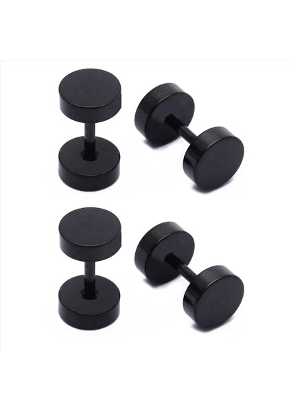2 Çift Erkek Halter Paslanmaz Çelik Kulak Saplama Küpeleri Siyah 6mm (Yurt Dışından)