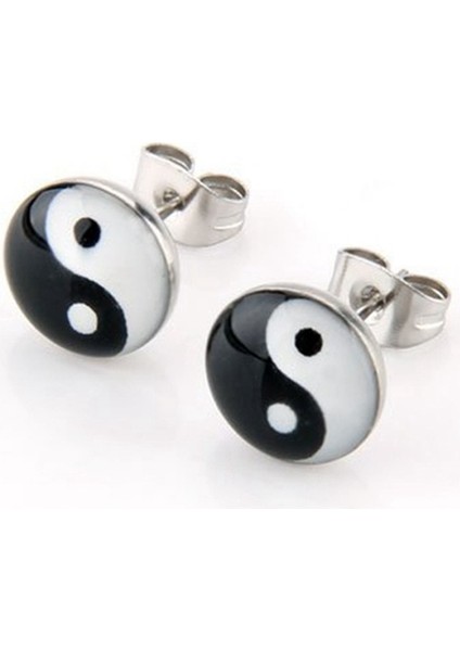 Çift Yuvarlak Pin Sembolü Yin ve Yang 10MM Küpe (Yurt Dışından)