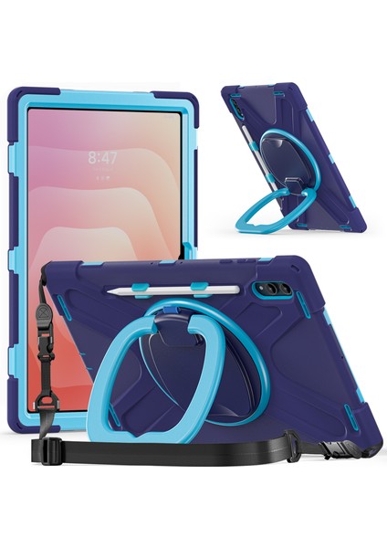 Samsung Galaxy Tab S11 Ultra Kılıf Omuz Askılı Tpu + Pc + Silikon Ayaklı Tablet Kılıfı (Yurt Dışından)