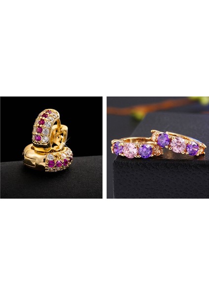 2 Çift Kadın Çember Küpe 1 Çift Mor Zirkon Küpe Kolye ve 1 Çifti Altın Zarif Cz Taş Altın Kaplama Piercing Takı (Yurt Dışından) fiyatları