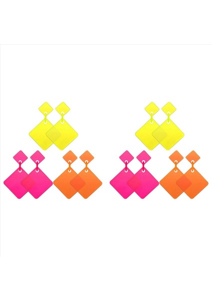 6 Çift 80&#39 Ler Neon Küpe Retro Küpe 80S Kare Damla Dangly Küpeler Kadınlar Için Cosplay Parti Aksesuar (Yurt Dışından)