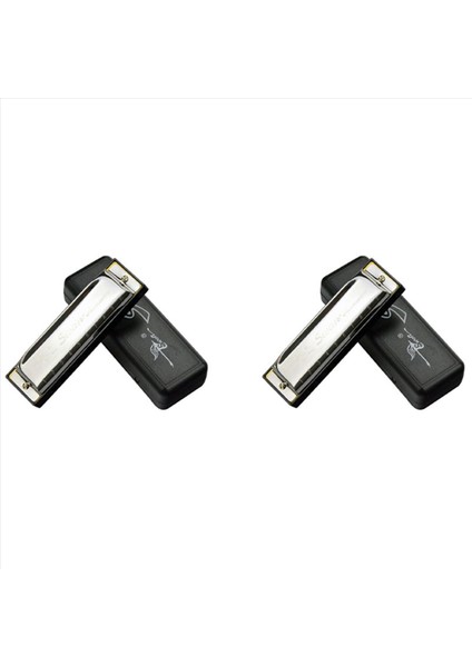 2x Swan Mızıka 10 Delikli C Case Blues ile Gümüş Anahtar Harp Paslanmaz Çelik Yeni (Yurt Dışından)