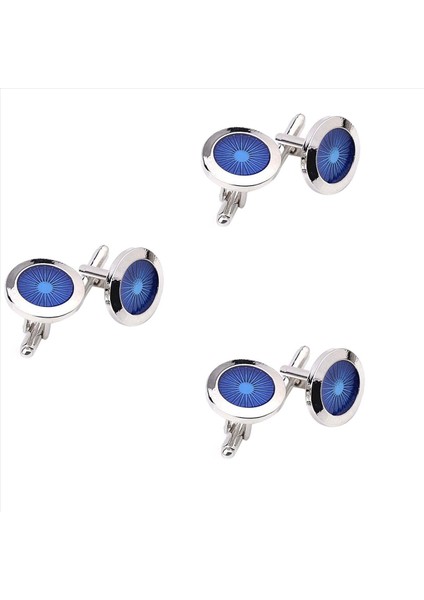 3 Çift Moda Kufflinkler Yuvarlak Gözler Gömlek Kemer Kelepçe Bağlantıları Erkek Elbise Iş Düğün Hediyesi Mevcut (Gümüş+Mavi) (Yurt Dışından)