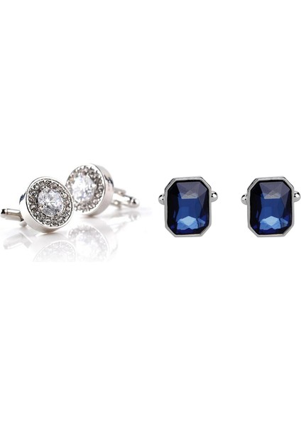 1 Çift Moda Elmas Manşetler Manşet Bağlantıları Beyaz ve 1 Çift Moda Elmas Renkli Cam Kol Düğmeleri Manşet Bağlantıları Bayanlar Erkek Elbise Iş Düğmesi Hediye (Mavi) (Yurt Dışından)