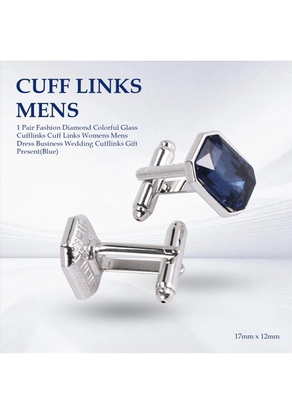 1 Çift Moda Elmas Renkli Cam Manşetler Manşet Bağlantıları Bayanlar Erkek Elbise Iş Düğmesi Hediye Hediyesi (Mavi) (Yurt Dışından) fırsatları