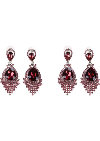 2 Çift Moda Kadın Düğün Takıları Avusturya Kristal Uzun Kristal Damla Büyük Kristal Gelin Küpe Kırmızı 1 (Yurt Dışından)