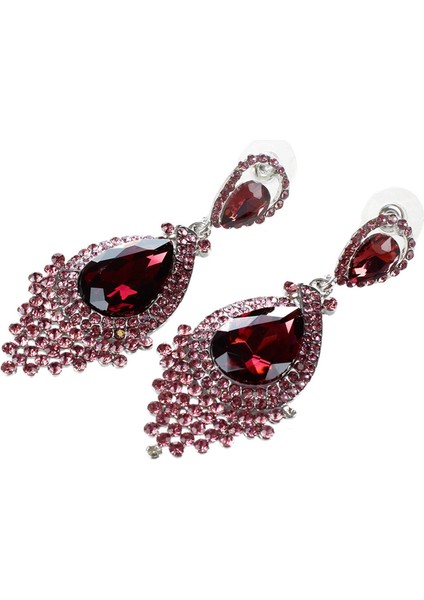 2 Çift Moda Kadın Düğün Takıları Avusturya Kristal Uzun Kristal Damla Büyük Kristal Gelin Küpe Kırmızı 1 (Yurt Dışından) fiyatları