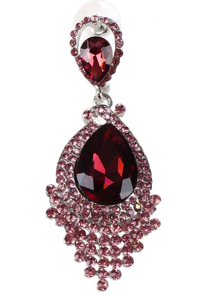 2 Çift Moda Kadın Düğün Takıları Avusturya Kristal Uzun Kristal Damla Büyük Kristal Gelin Küpe Kırmızı 1 (Yurt Dışından) modelleri