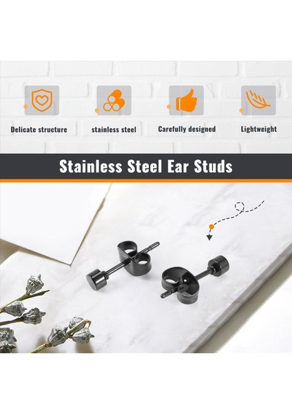 3mm Yuvarlak Kulak Saplamaları 2pcs (1 Çift) - Paslanmaz Çelik - Erkekler Için - Renk Siyah - Hediye Çantası ile (Yurt Dışından) indirimleri